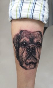 厦门温先生手臂上的萌宠狗纹身图案
